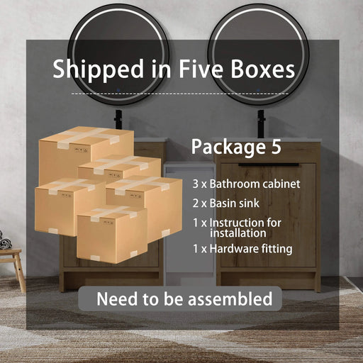 60 Inch Freestanding Bathroom Vanity with Ceramic Sink and Storage Cabinets, Soft Closing Door, 02424IMO*2+0312 Combination Cabinet, KD-Package Default -DTYStore