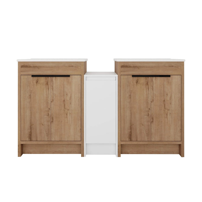 60 Inch Freestanding Bathroom Vanity with Ceramic Sink and Storage Cabinets, Soft Closing Door, 02424IMO*2+0312 Combination Cabinet, KD-Package Default -DTYStore