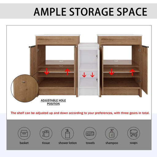 60 Inch Freestanding Bathroom Vanity with Ceramic Sink and Storage Cabinets, Soft Closing Door, 02424IMO*2+0312 Combination Cabinet, KD-Package Default -DTYStore