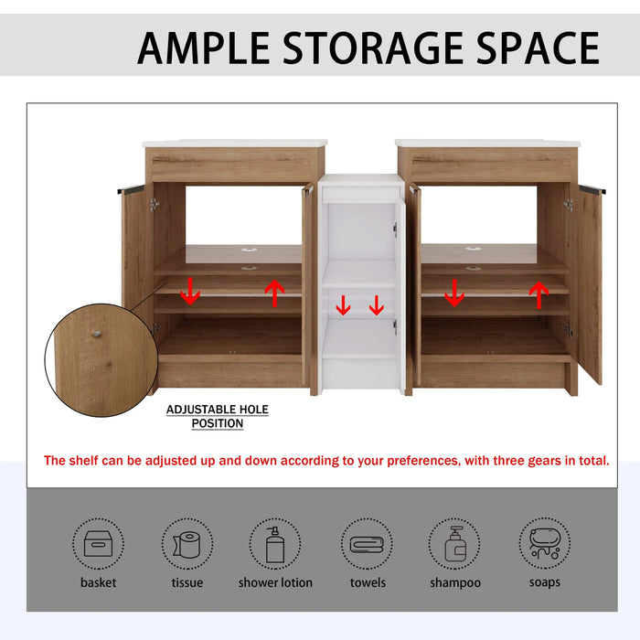 60 Inch Freestanding Bathroom Vanity with Ceramic Sink and Storage Cabinets, Soft Closing Door, 02424IMO*2+0312 Combination Cabinet, KD-Package Default -DTYStore