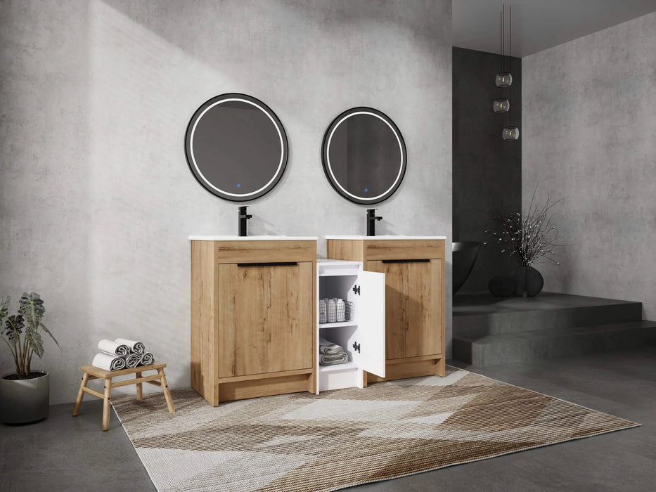 60 Inch Freestanding Bathroom Vanity with Ceramic Sink and Storage Cabinets, Soft Closing Door, 02424IMO*2+0312 Combination Cabinet, KD-Package Default -DTYStore