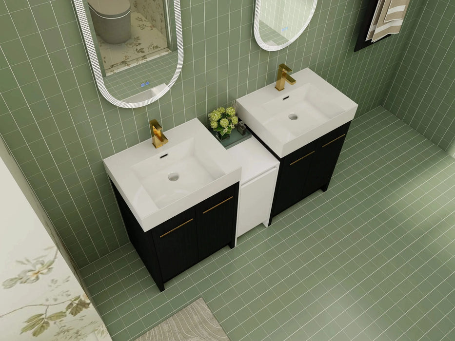 60 Inch Freestanding Bathroom Vanity with Resin Sink and a Storage Cabinets, With Soft Closing Door, 09224*2+0312 Combination Cabinet, KD-Package Default -DTYStore