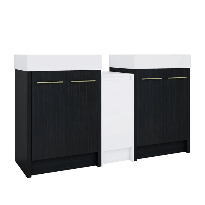 60 Inch Freestanding Bathroom Vanity with Resin Sink and a Storage Cabinets, With Soft Closing Door, 09224*2+0312 Combination Cabinet, KD-Package Default -DTYStore