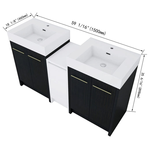 60 Inch Freestanding Bathroom Vanity with Resin Sink and a Storage Cabinets, With Soft Closing Door, 09224*2+0312 Combination Cabinet, KD-Package Default -DTYStore