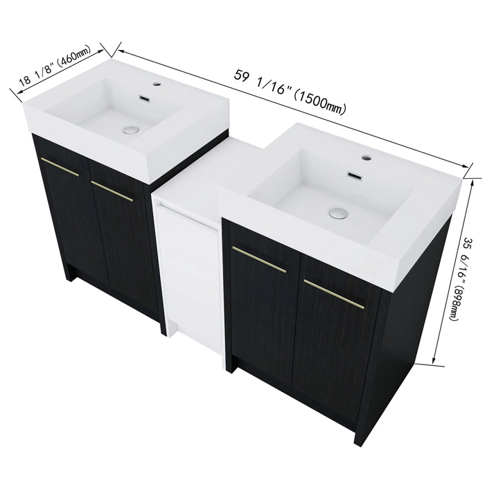 60 Inch Freestanding Bathroom Vanity with Resin Sink and a Storage Cabinets, With Soft Closing Door, 09224*2+0312 Combination Cabinet, KD-Package Default -DTYStore