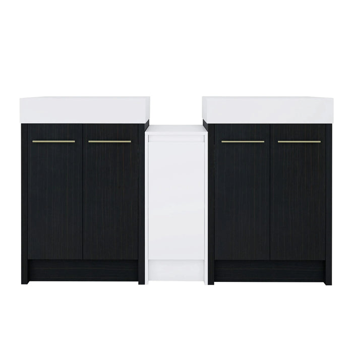 60 Inch Freestanding Bathroom Vanity with Resin Sink and a Storage Cabinets, With Soft Closing Door, 09224*2+0312 Combination Cabinet, KD-Package Default -DTYStore