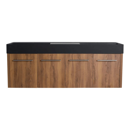 60 Inch Wall-Mounted Bathroom Vanity with Sink, Thick Edged Double Black Resin Sink, KD-Package Default -DTYStore