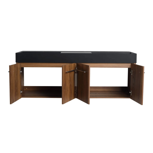 60 Inch Wall-Mounted Bathroom Vanity with Sink, Thick Edged Double Black Resin Sink, KD-Package Default -DTYStore