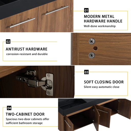 60 Inch Wall-Mounted Bathroom Vanity with Sink, Thick Edged Double Black Resin Sink, KD-Package Default -DTYStore