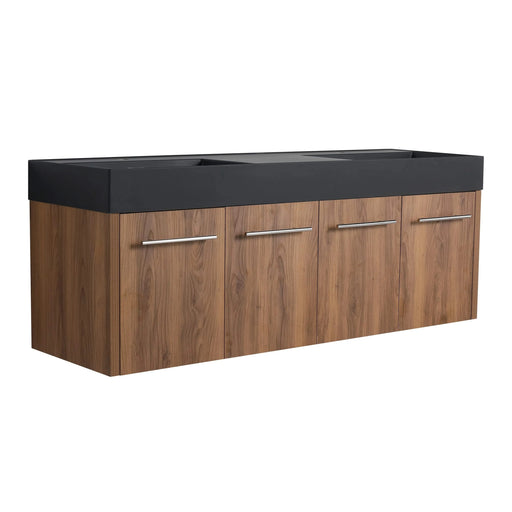 60 Inch Wall-Mounted Bathroom Vanity with Sink, Thick Edged Double Black Resin Sink, KD-Package Default -DTYStore