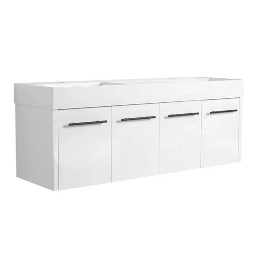 60 Inch Wall-Mounted Bathroom Vanity with Sink, Thick Edged Double Resin Sink, KD-Package Default -DTYStore