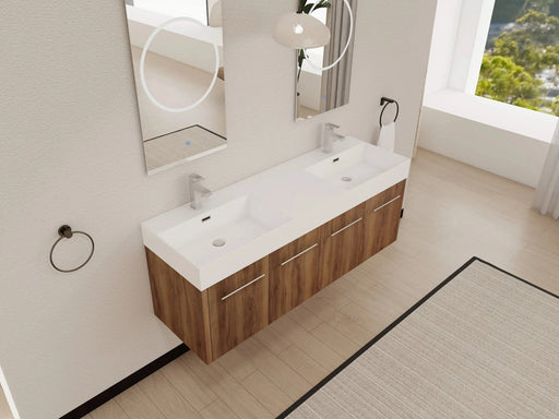 60 Inch Wall-Mounted Bathroom Vanity with Sink, Thick Edged Double Resin Sink, KD-Package Default -DTYStore