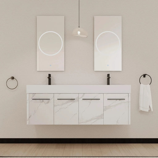 60 Inch Wall-Mounted Bathroom Vanity with Sink, Thick Edged Double Resin Sink, KD-Package Default -DTYStore