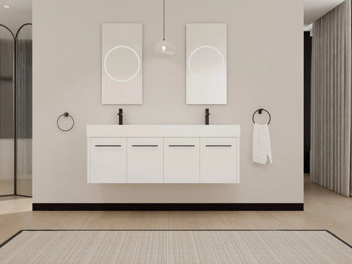 60 Inch Wall-Mounted Bathroom Vanity with Sink, Thick Edged Double Resin Sink, KD-Package Default -DTYStore