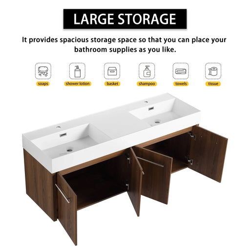60 Inch Wall-Mounted Bathroom Vanity with Sink, Thick Edged Double Resin Sink, KD-Package Default -DTYStore