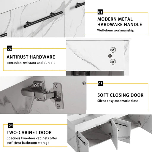 60 Inch Wall-Mounted Bathroom Vanity with Sink, Thick Edged Double Resin Sink, KD-Package Default -DTYStore