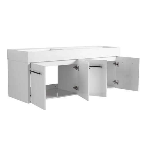 60 Inch Wall-Mounted Bathroom Vanity with Sink, Thick Edged Double Resin Sink, KD-Package Default -DTYStore