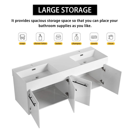 60 Inch Wall-Mounted Bathroom Vanity with Sink, Thick Edged Double Resin Sink, KD-Package Default -DTYStore