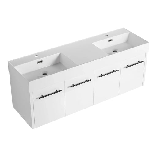 60 Inch Wall-Mounted Bathroom Vanity with Sink, Thick Edged Double Resin Sink, KD-Package Default -DTYStore