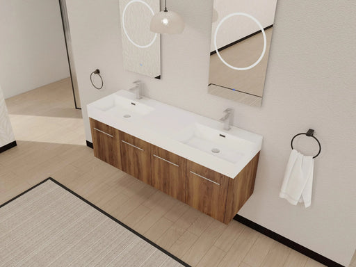 60 Inch Wall-Mounted Bathroom Vanity with Sink, Thick Edged Double Resin Sink, KD-Package Default -DTYStore