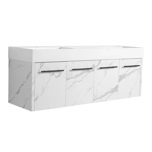 60 Inch Wall-Mounted Bathroom Vanity with Sink, Thick Edged Double Resin Sink, KD-Package Default -DTYStore