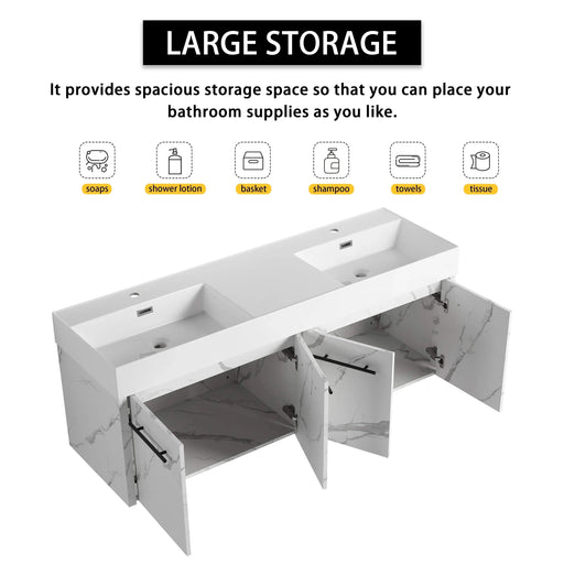 60 Inch Wall-Mounted Bathroom Vanity with Sink, Thick Edged Double Resin Sink, KD-Package Default -DTYStore