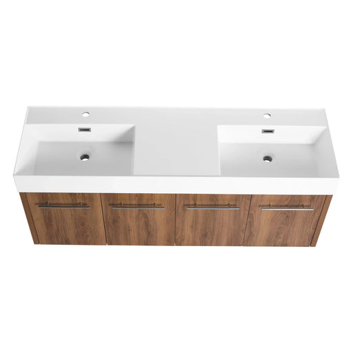 60 Inch Wall-Mounted Bathroom Vanity with Sink, Thick Edged Double Resin Sink, KD-Package Default -DTYStore