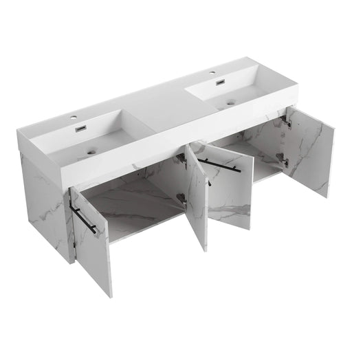 60 Inch Wall-Mounted Bathroom Vanity with Sink, Thick Edged Double Resin Sink, KD-Package Default -DTYStore