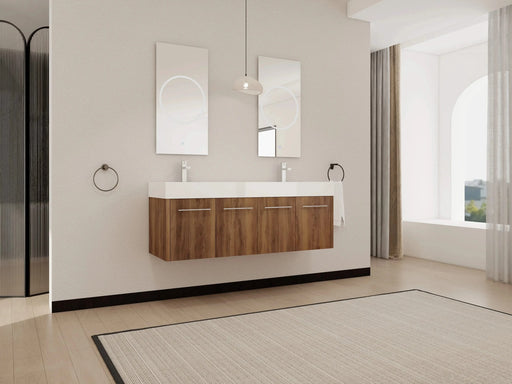 60 Inch Wall-Mounted Bathroom Vanity with Sink, Thick Edged Double Resin Sink, KD-Package Default -DTYStore