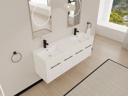 60 Inch Wall-Mounted Bathroom Vanity with Sink, Thick Edged Double Resin Sink, KD-Package Default -DTYStore