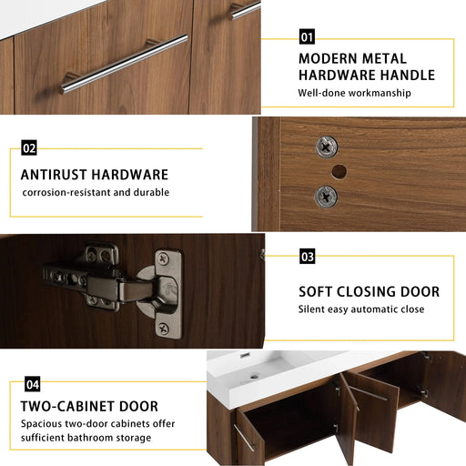 60 Inch Wall-Mounted Bathroom Vanity with Sink, Thick Edged Double Resin Sink, KD-Package Default -DTYStore