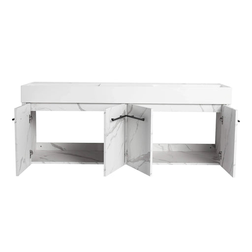 60 Inch Wall-Mounted Bathroom Vanity with Sink, Thick Edged Double Resin Sink, KD-Package Default -DTYStore