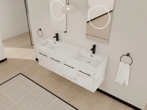 60 Inch Wall-Mounted Bathroom Vanity with Sink, Thick Edged Double Resin Sink, KD-Package Default -DTYStore