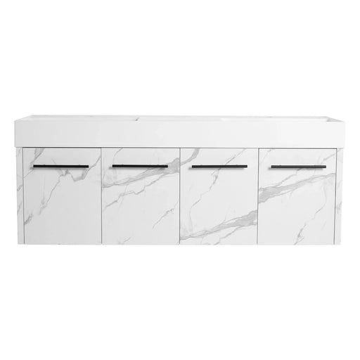 60 Inch Wall-Mounted Bathroom Vanity with Sink, Thick Edged Double Resin Sink, KD-Package Default -DTYStore