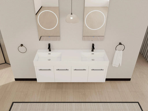 60 Inch Wall-Mounted Bathroom Vanity with Sink, Thick Edged Double Resin Sink, KD-Package Default -DTYStore