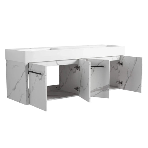 60 Inch Wall-Mounted Bathroom Vanity with Sink, Thick Edged Double Resin Sink, KD-Package Default -DTYStore