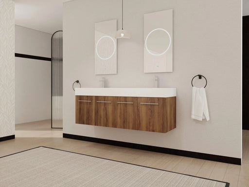 60 Inch Wall-Mounted Bathroom Vanity with Sink, Thick Edged Double Resin Sink, KD-Package Default -DTYStore