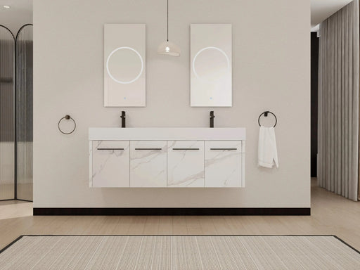 60 Inch Wall-Mounted Bathroom Vanity with Sink, Thick Edged Double Resin Sink, KD-Package Default -DTYStore