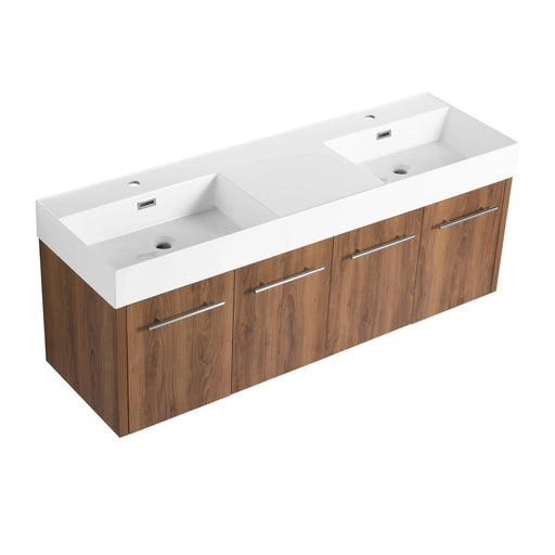 60 Inch Wall-Mounted Bathroom Vanity with Sink, Thick Edged Double Resin Sink, KD-Package Default -DTYStore
