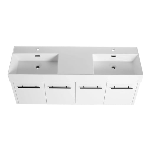60 Inch Wall-Mounted Bathroom Vanity with Sink, Thick Edged Double Resin Sink, KD-Package Default -DTYStore