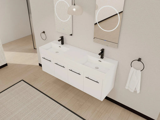 60 Inch Wall-Mounted Bathroom Vanity with Sink, Thick Edged Double Resin Sink, KD-Package Default -DTYStore