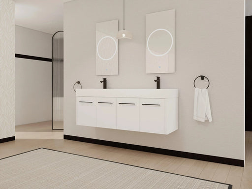 60 Inch Wall-Mounted Bathroom Vanity with Sink, Thick Edged Double Resin Sink, KD-Package Default -DTYStore