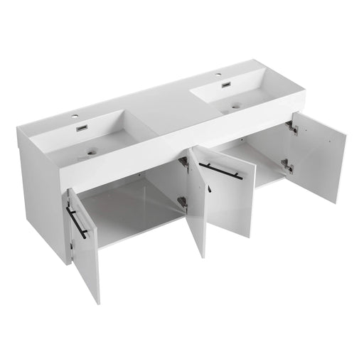60 Inch Wall-Mounted Bathroom Vanity with Sink, Thick Edged Double Resin Sink, KD-Package Default -DTYStore