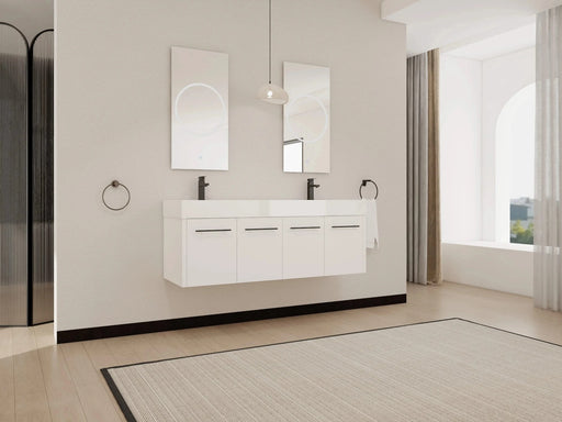 60 Inch Wall-Mounted Bathroom Vanity with Sink, Thick Edged Double Resin Sink, KD-Package Default -DTYStore