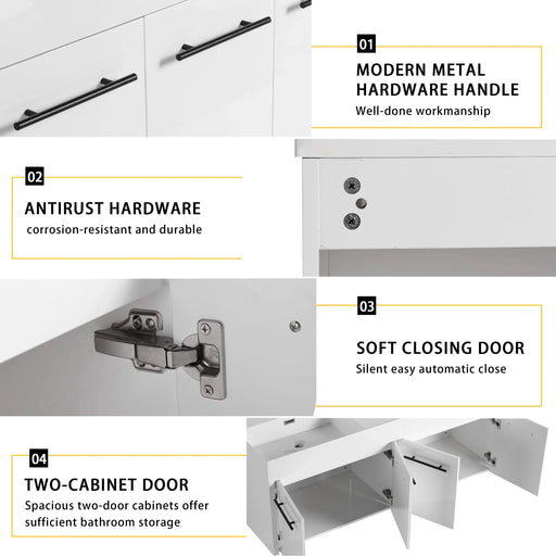 60 Inch Wall-Mounted Bathroom Vanity with Sink, Thick Edged Double Resin Sink, KD-Package Default -DTYStore