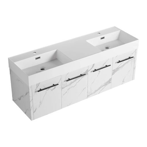 60 Inch Wall-Mounted Bathroom Vanity with Sink, Thick Edged Double Resin Sink, KD-Package Default -DTYStore