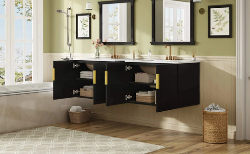 60' Vintage Bathroom Vanity with Ceramic Sink, with 3 Holes Single Ceramic Sink, Bathroom Storage Vanity Cabinet with 2 Soft Closing Doors Default -DTYStore