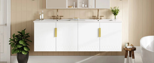 60' Vintage Bathroom Vanity with Ceramic Sink, with 3 Holes Single Ceramic Sink, Bathroom Storage Vanity Cabinet with 2 Soft Closing Doors Default -DTYStore