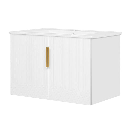 60' Vintage Bathroom Vanity with Ceramic Sink, with 3 Holes Single Ceramic Sink, Bathroom Storage Vanity Cabinet with 2 Soft Closing Doors Default -DTYStore