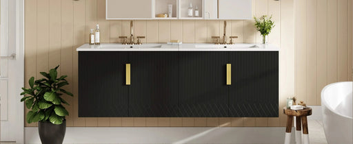 60' Vintage Bathroom Vanity with Ceramic Sink, with 3 Holes Single Ceramic Sink, Bathroom Storage Vanity Cabinet with 2 Soft Closing Doors Default -DTYStore